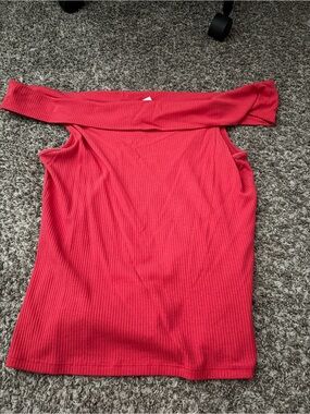 Old Navy Red Ribbed Off-Shoulder Tank Top